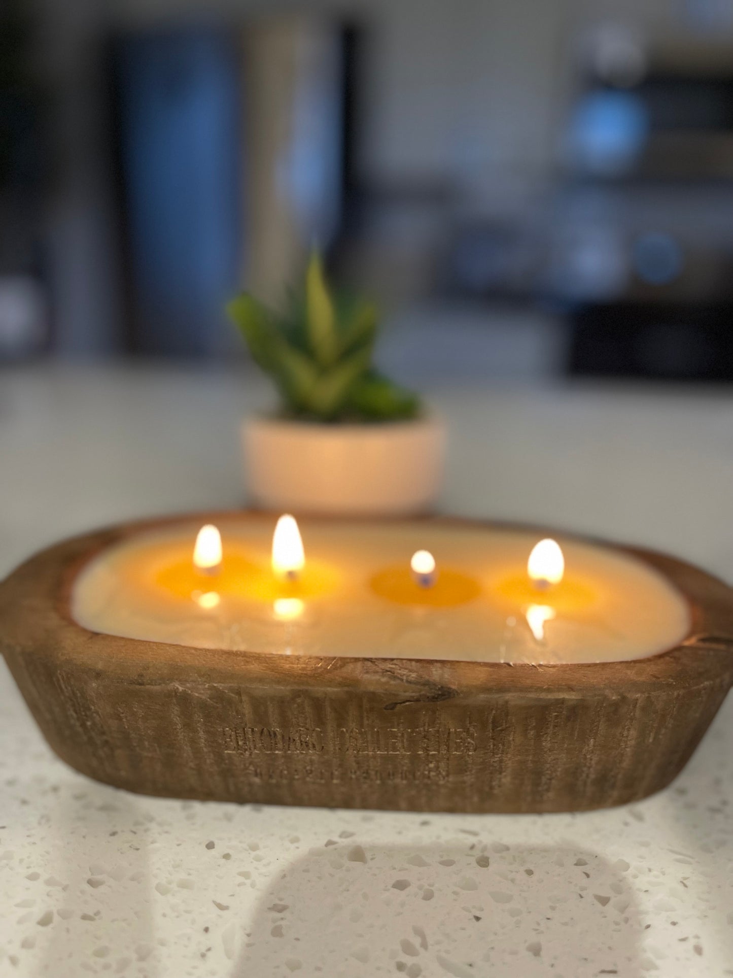 Farmhouse Brown Rustic Wooden Dough Bowl Candles for Table 4 Wicks