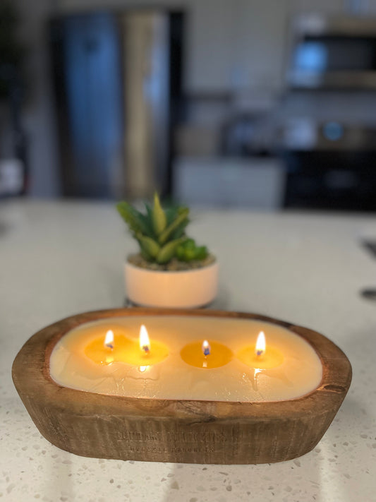 Farmhouse Brown Rustic Wooden Dough Bowl Candles for Table 4 Wicks